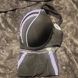 Adore Me Black and Lavender Lace Bra Set